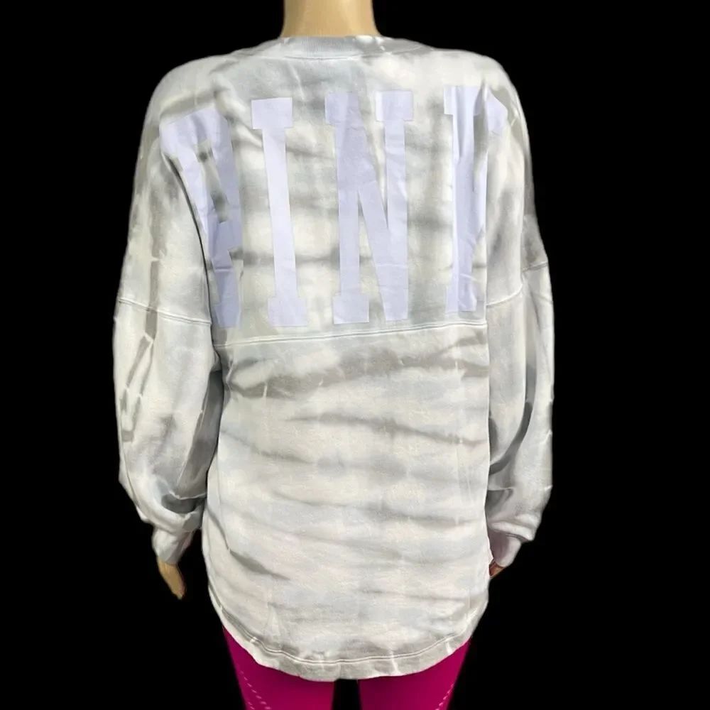Victorias Secret Pink Varsity Crew Sweatshirt gray blue tie dye pullover M